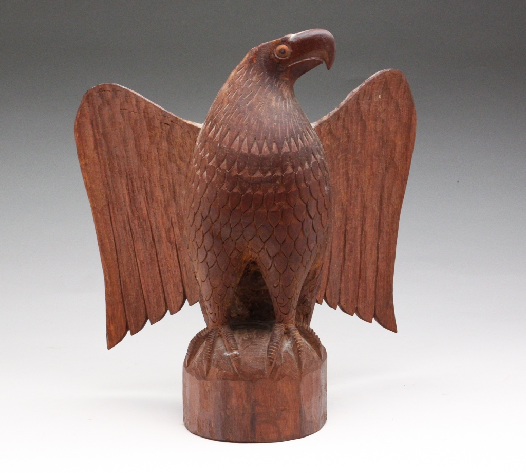 Appraisal: American th century Walnut initialed on back Standing eagle with