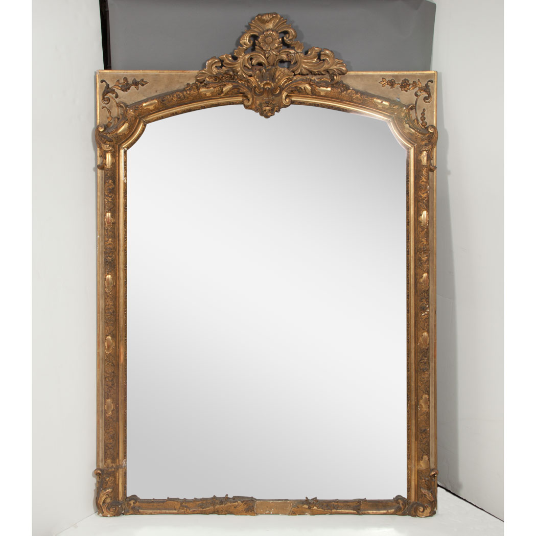 Appraisal: Transitional Louis XV XVI Style Gilt-Wood Overmantel Mirror Late th