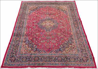 Appraisal: A Kashmar Carpet Rose colored ground with central medallion and