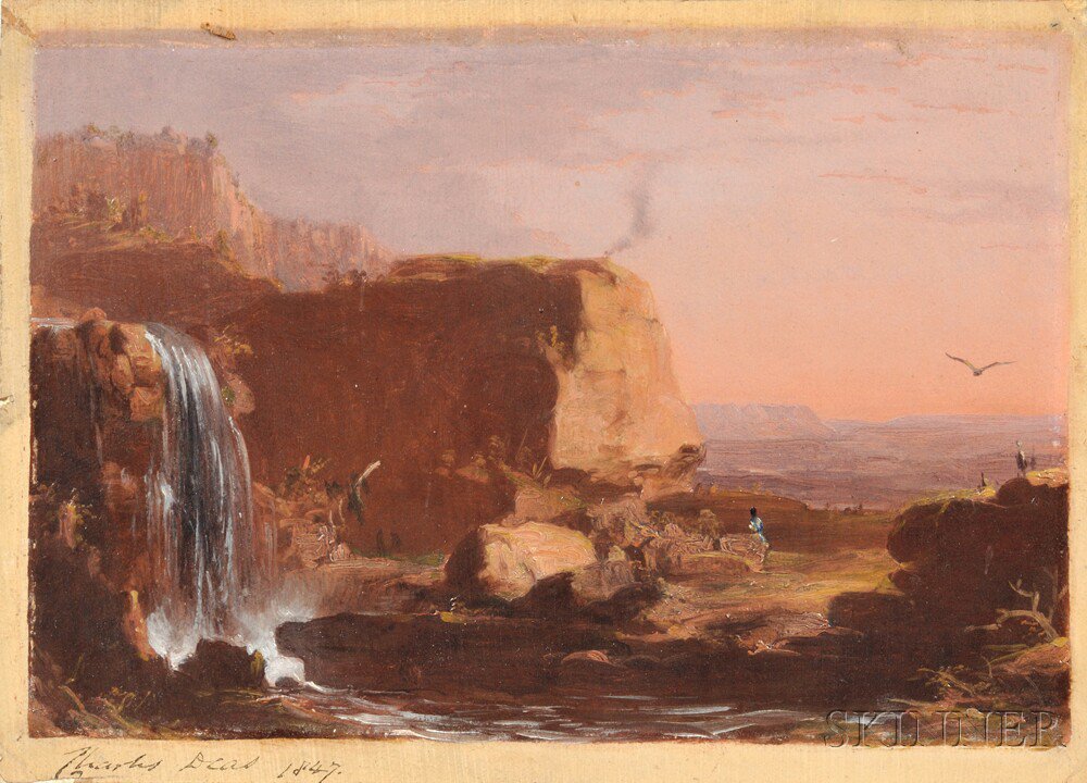 Appraisal: Charles Deas American - Western Landscape with Waterfall and Figure