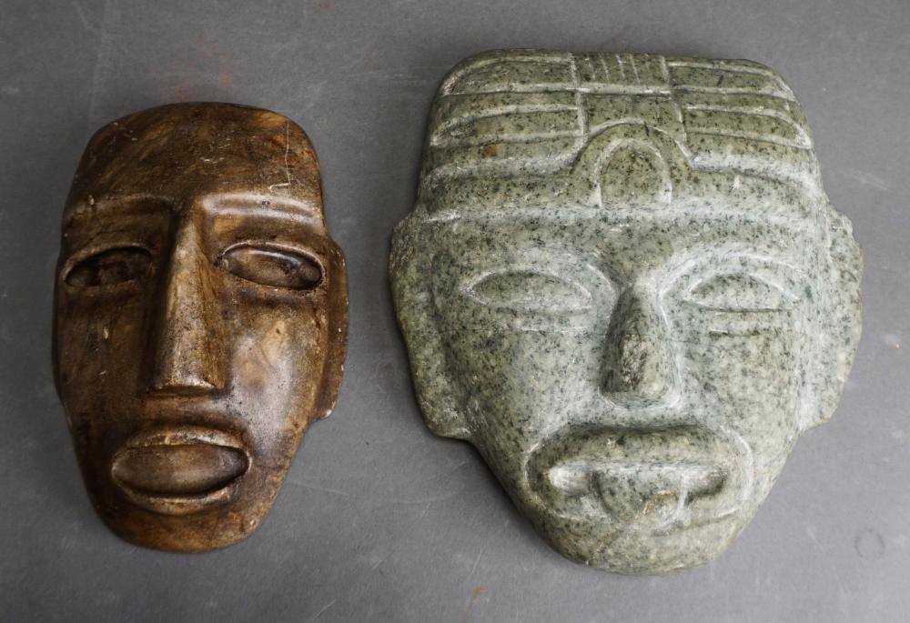 Appraisal: Two South American Style Carved Hardstone Masks H of taller