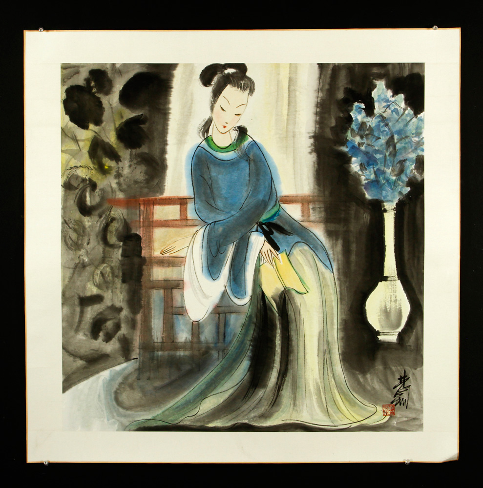 Appraisal: - Woman in Garden W C Chinese painting of a