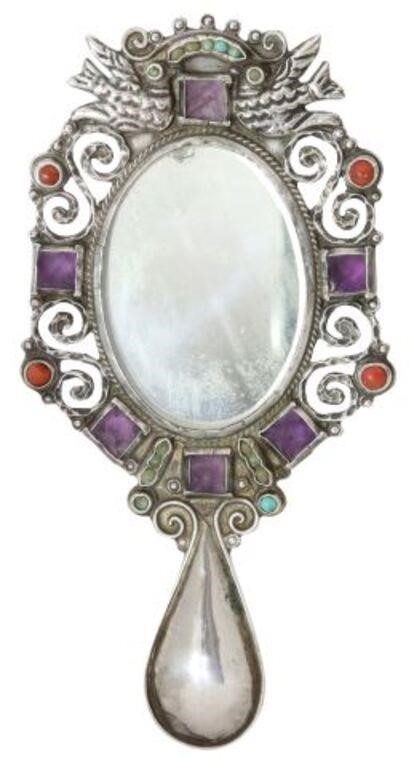 Appraisal: Sterling silver hand mirror signed Matl Matilde Poulat Mexican d