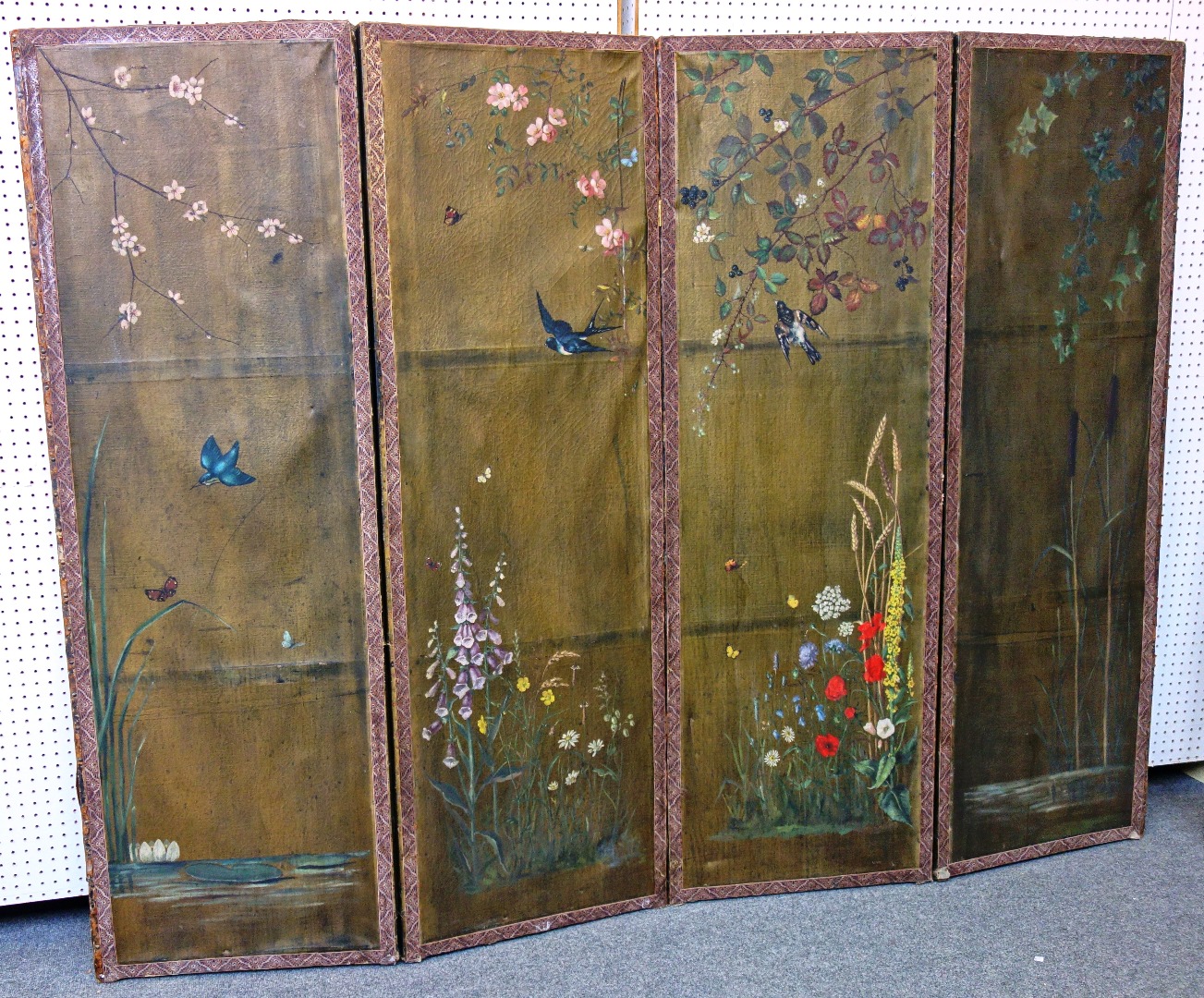 Appraisal: A th century four fold draft screen decorated with Oriental