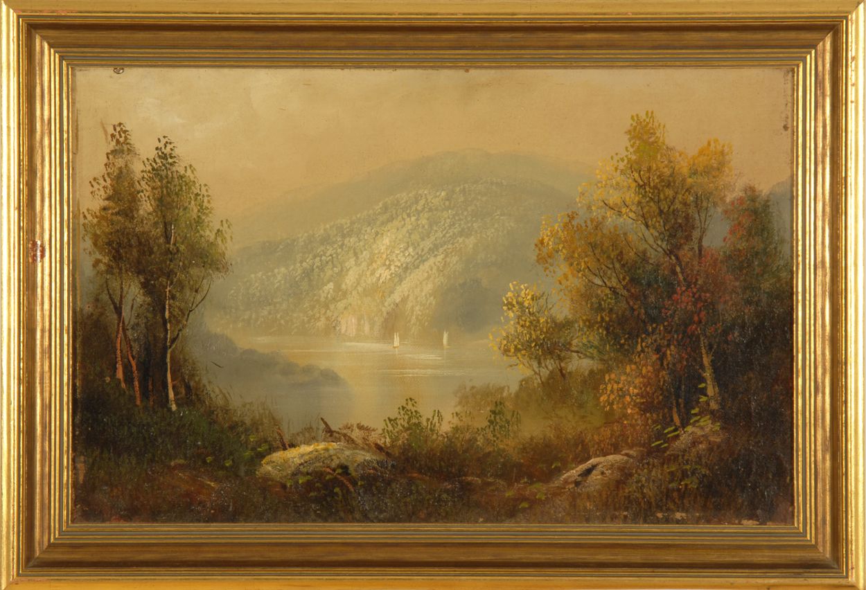 Appraisal: AMERICAN SCHOOL th CenturyPair of landscape paintings one depicting a