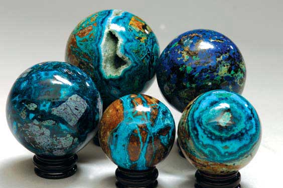 Appraisal: COLLECTION OF CHRYSOCOLLA AZURITE MALACHITE SPHERES Arizona A representative suite