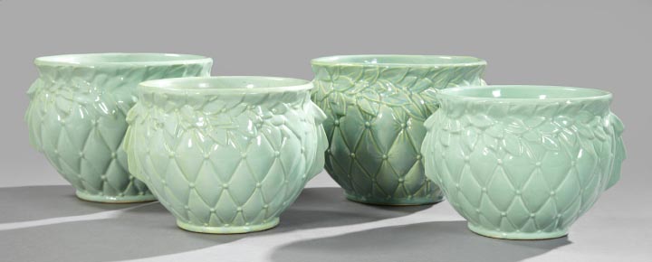 Appraisal: Four-Piece Group of McCoy Quilted Pottery Cachepots second quarter th