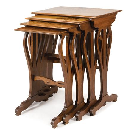 Appraisal: Nest of Four Galle Parquetry Inlaid Fruitwood Side Tables Estimate