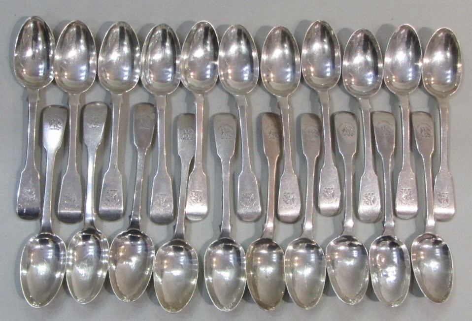 Appraisal: Twenty one matching Scottish silver fiddle pattern teaspoons all Edinburgh