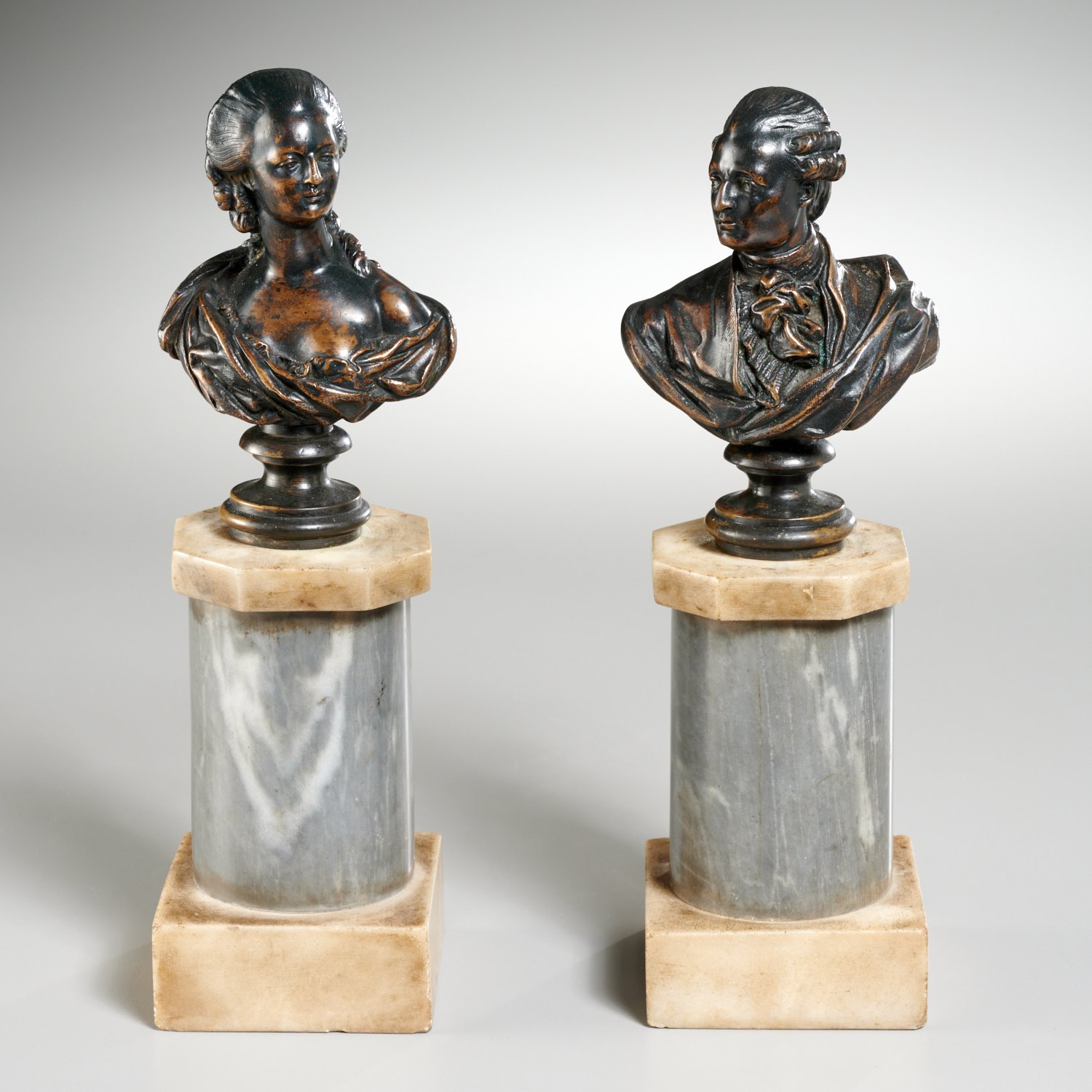 Appraisal: FRENCH BRONZE BUSTS LOUIS XVI AND MARIE ANTOINETTE French School