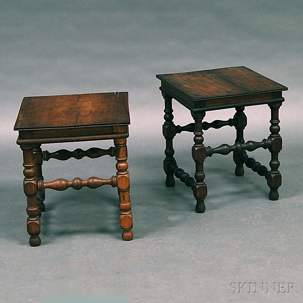 Appraisal: Two Turned Walnut Church Stools th century the square tops