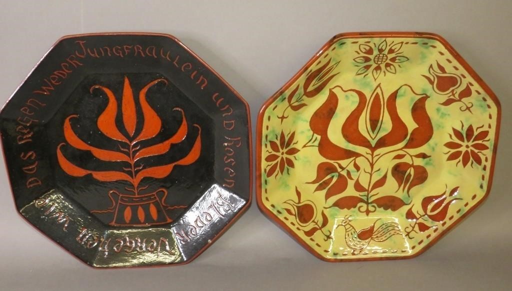 Appraisal: FOLK ART SGRAFFITO DECORATED OCTAGON PLATES BY Jca mid-late th