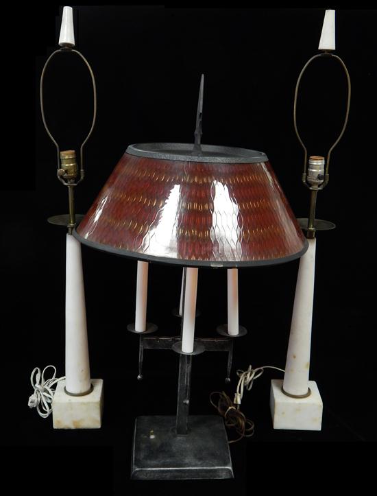 Appraisal: Three modern lamps pair of white marble lamps tapered column