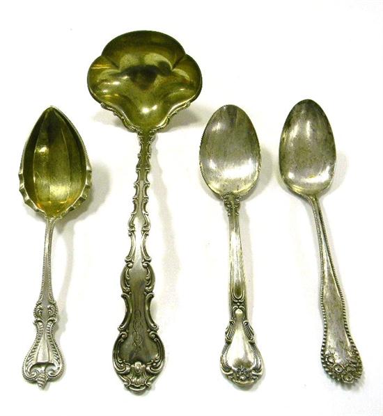 Appraisal: STERLING SILVER four pieces soup ladle with gilded bowl ''Strasbourg''