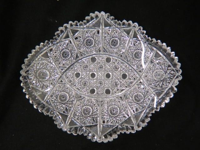 Appraisal: Cut Glass Oval Dish brilliant period hobstar daisy button decor