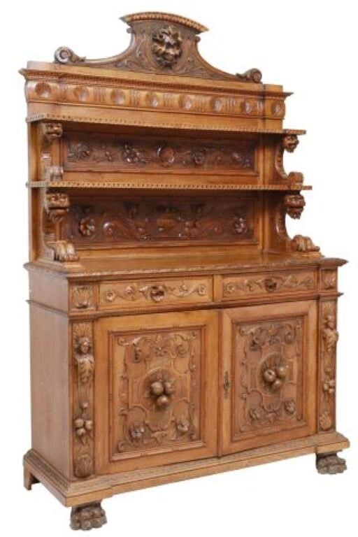 Appraisal: Italian Renaissance Revival carved walnut sideboard th c having protruding