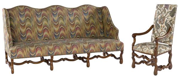 Appraisal: LOUIS XIV SOFA AND ARMCHAIR With walnut frames th th