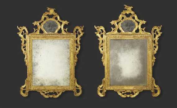 Appraisal: PAIR OF CARVED GILTWOOD MIRRORS Louis XV Venice circa With