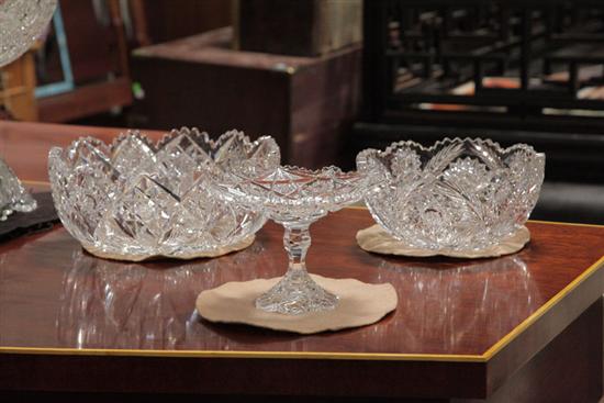 Appraisal: THREE PIECES CUT GLASS Two bowls one signed ''Hawkes'' ''