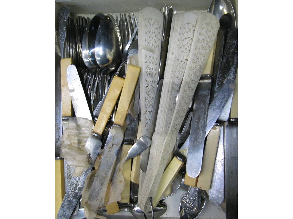 Appraisal: Box of loose cutlery and fans