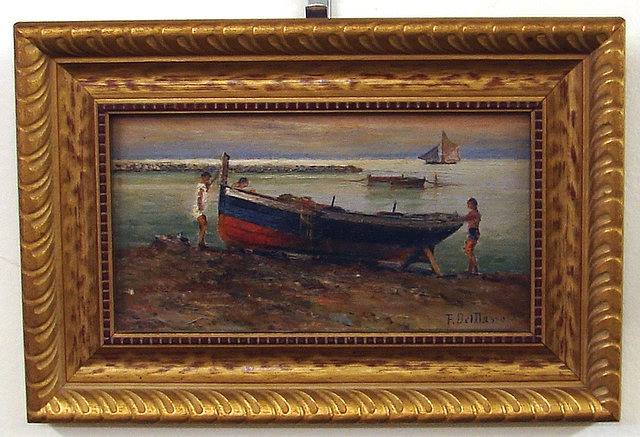 Appraisal: Boat along the shore oil on panel x SLR F