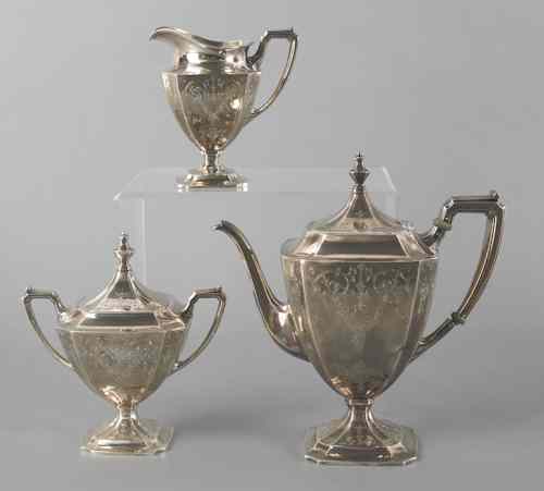 Appraisal: Three-piece sterling silver tea service ozt