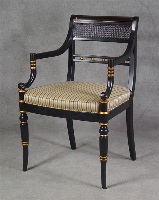 Appraisal: Hickory Chair Occasional Armchair Late th Century Black lacquer with