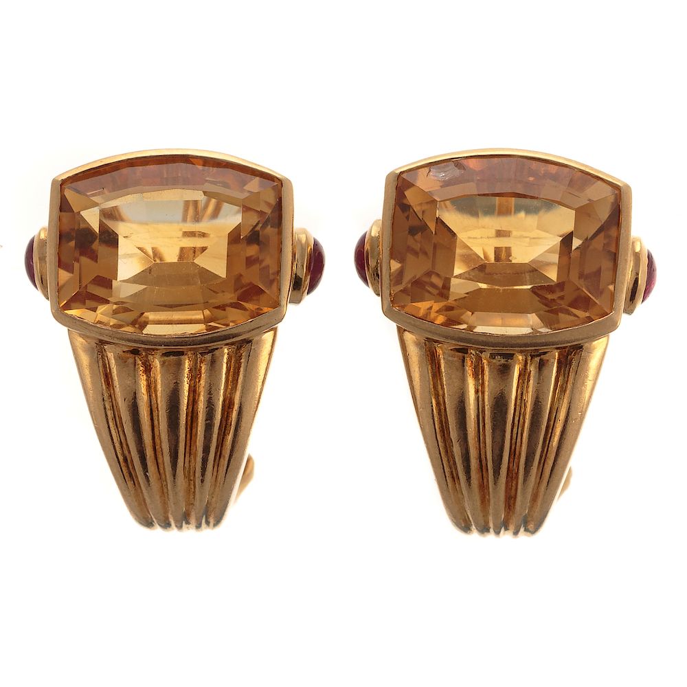 Appraisal: A Pair of Citrine Fluted Earrings in K K yellow