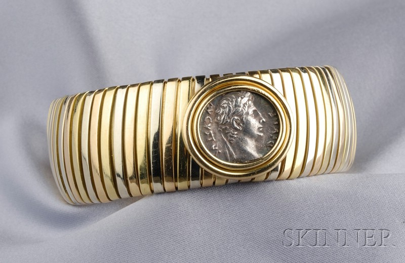 Appraisal: kt Tricolor Gold and Ancient Coin Bracelet Bulgari the tubogas