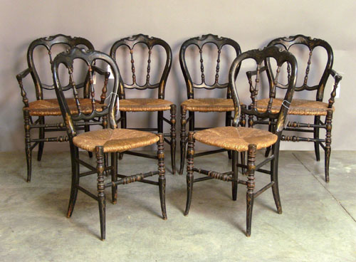 Appraisal: Set of six Victorian painted rush seat chair