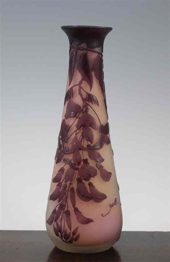 Appraisal: A Galle cameo etched glass vase c of conical shape