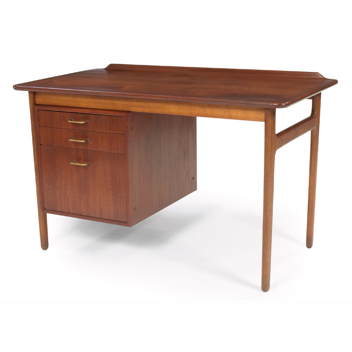 Appraisal: Torben Strangard desk Denmark s teak three drawers raised lip