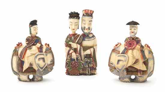 Appraisal: A Group of Three Ivory Figural Snuff Bottles each with