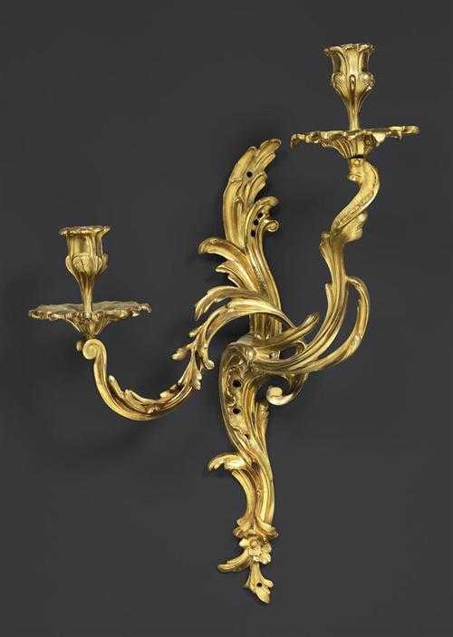 Appraisal: PAIR OF GILT BRONZE APPLIQUES Louis XV Paris th century