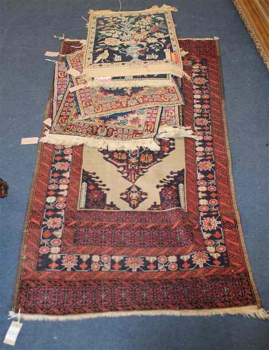 Appraisal: Five Qum mats each with central floral medallions together with