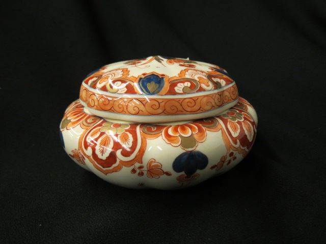 Appraisal: Royal Delft Pottery Dresser Box Imari color floral melon ribbed