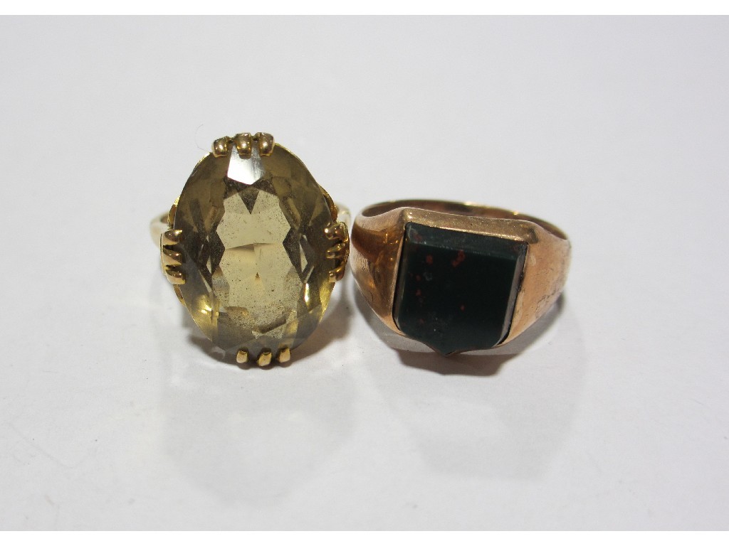 Appraisal: Lot comprising ct gold bloodstone set shield ring and a