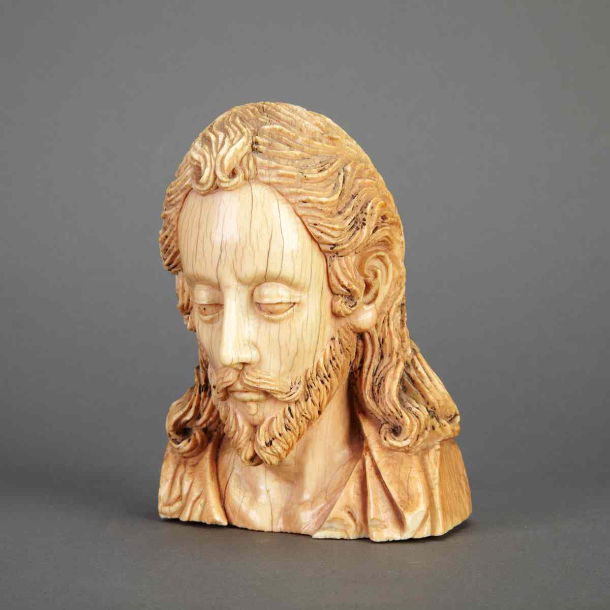 Appraisal: Carved and Polychromed Ivory Head of Christ Spanish-Philippines th century