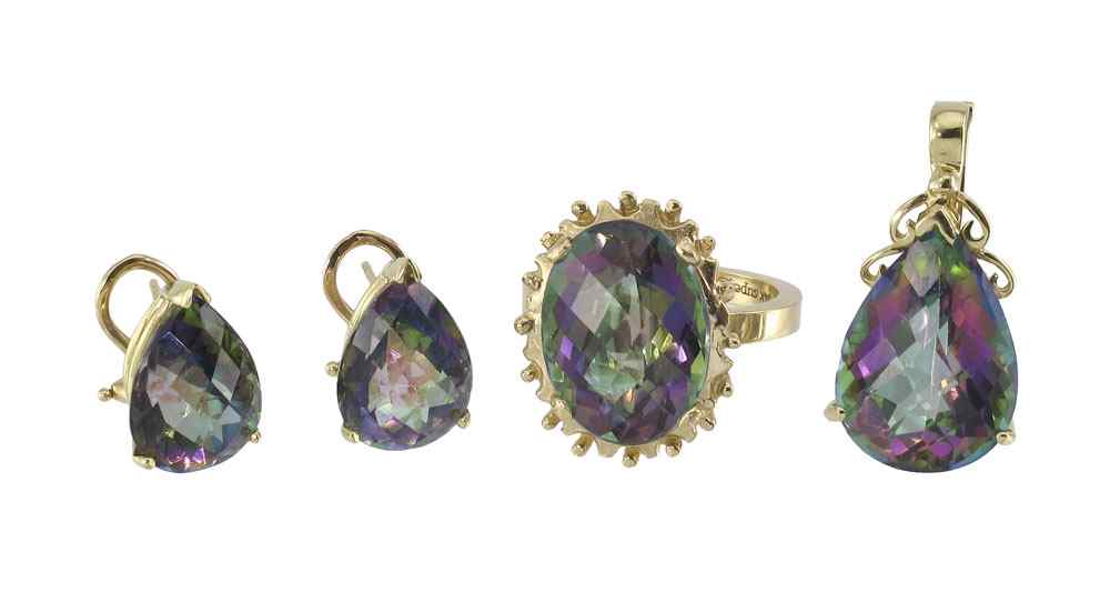 Appraisal: JASMINE CLOUD MYSTIC TOPAZ SUITE k yellow gold ensemble to