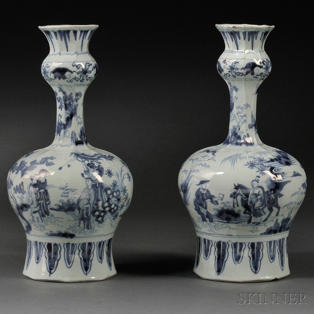 Appraisal: Pair of Dutch Delft Blue and White Vases Holland mid-