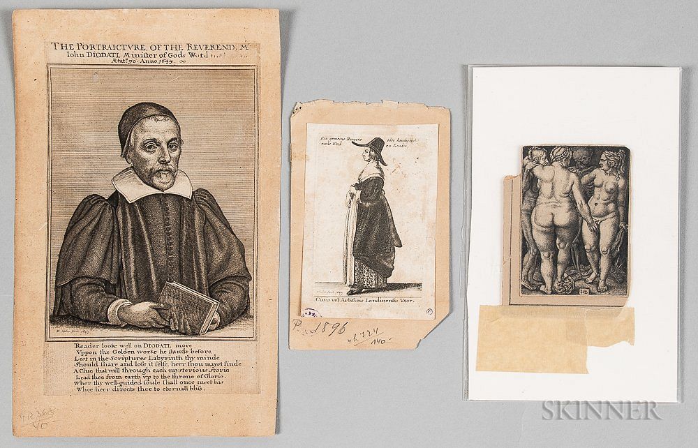 Appraisal: Three Unframed German Engravings Wenceslaus Hollar Bohemian - Portrait of