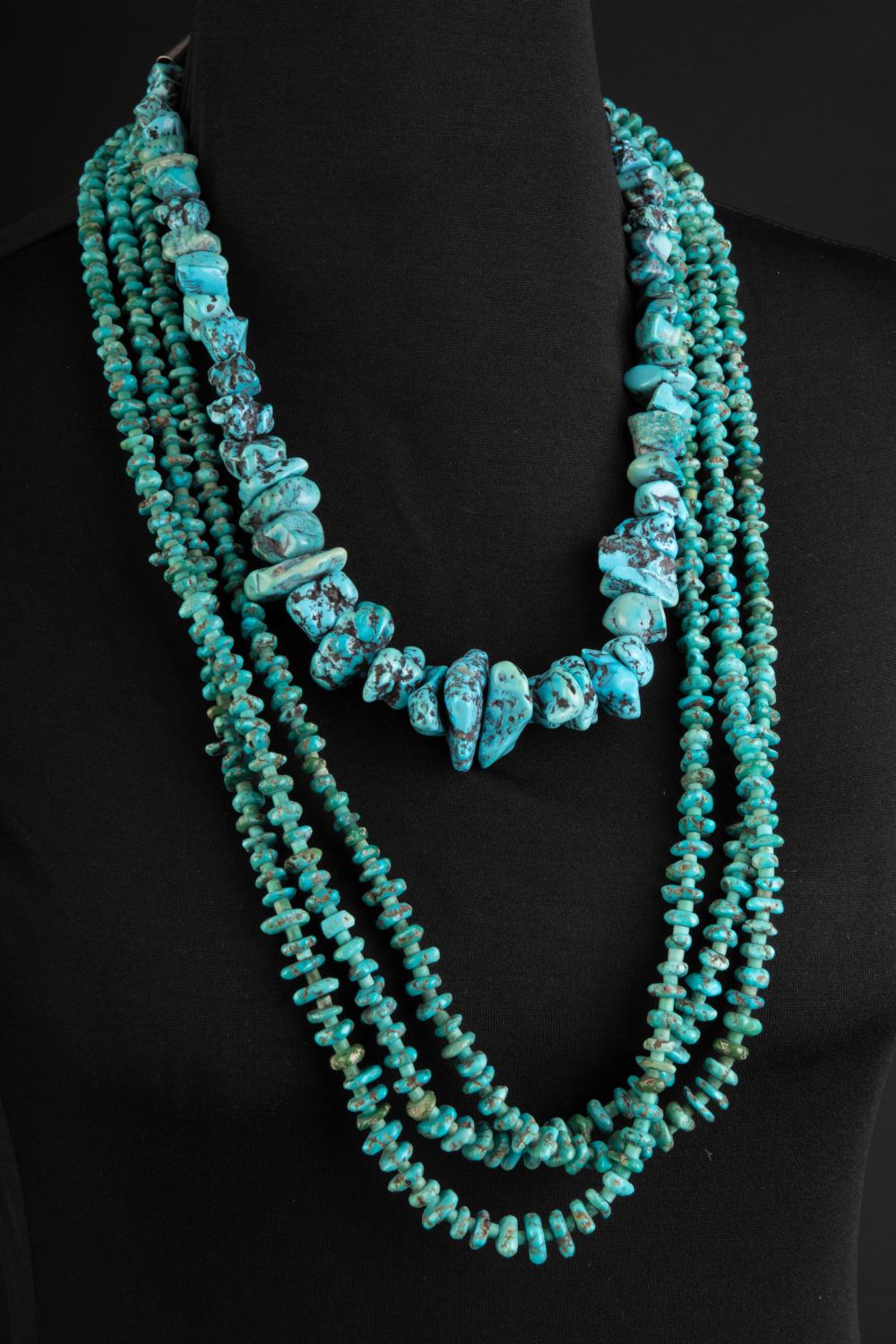 Appraisal: PUEBLO PAIR OF TURQUOISE STONE NECKLACESPueblo Style Turquoise Stone Necklaces