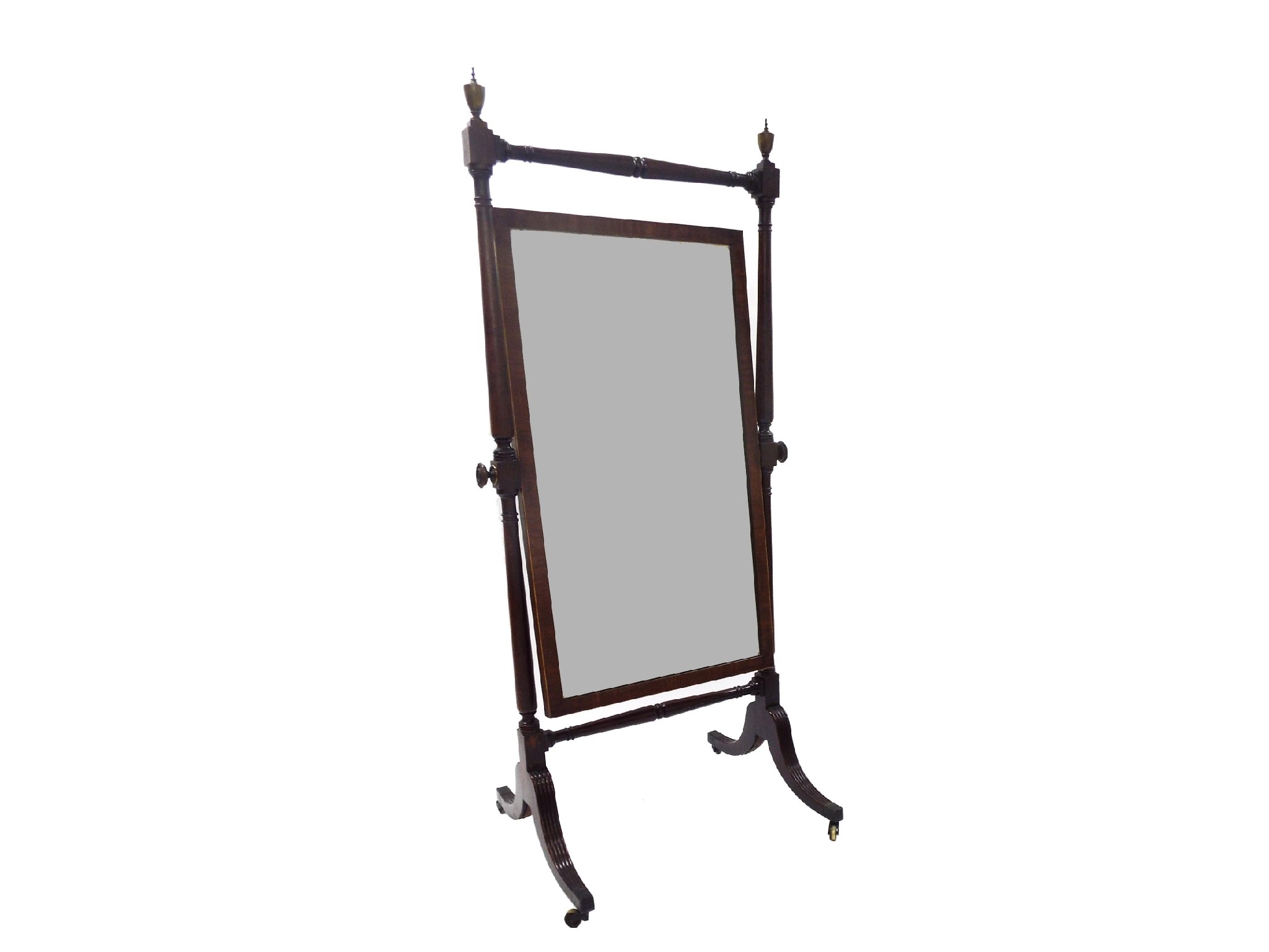 Appraisal: th century freestanding cheval mirror with cast bronze urn mounts