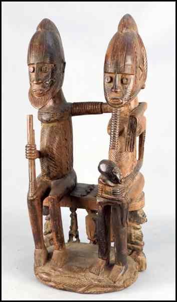 Appraisal: AFRICAN CARVED WOOD FIGURAL GROUP Height '' Condition No Specific