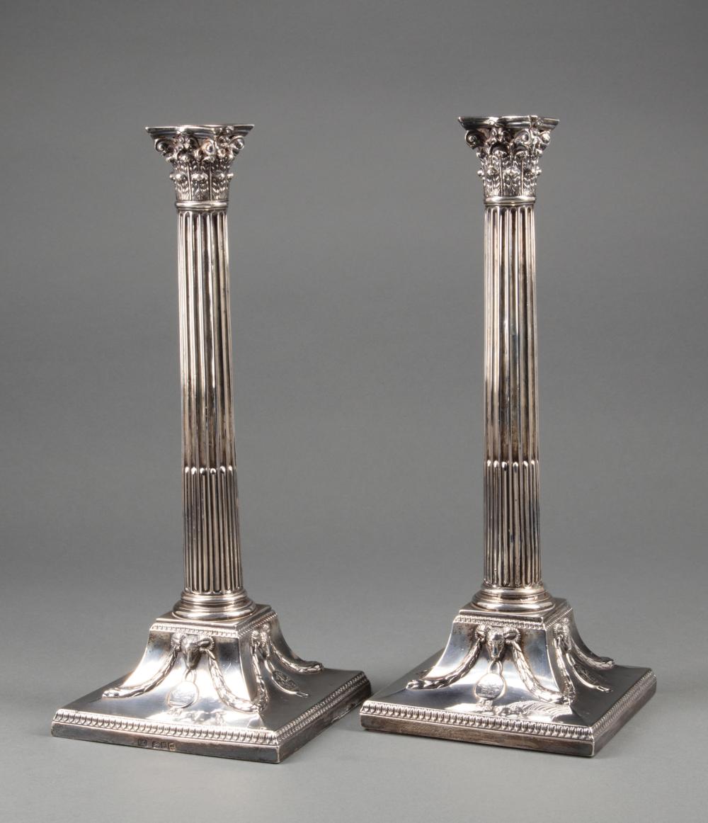 Appraisal: Pair of George III Corinthian Columnar Sterling Silver Candlesticks London