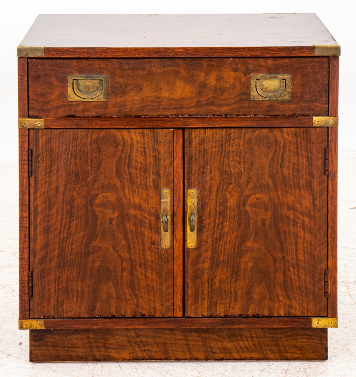 Appraisal: DREXEL CAMPAIGN STYLE MAHOGANY SIDE CABINET Campaign style brass bound