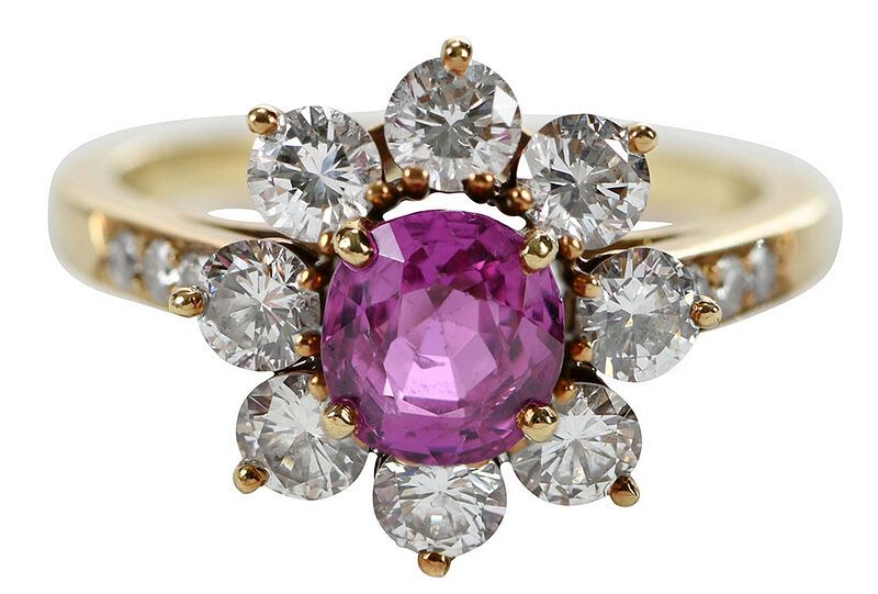 Appraisal: kt Diamond and Sapphire Ring center oval faceted pink sapphire