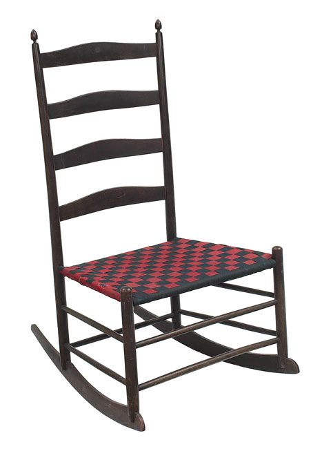 Appraisal: Shaker rocker No four slat ladder-back form with black finish