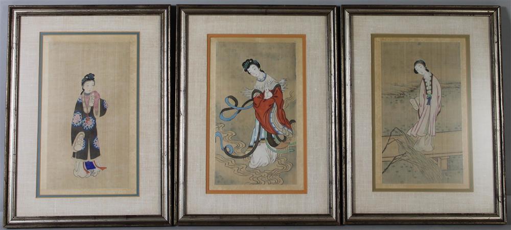 Appraisal: THREE PORTRAITS OF CHINESE BEAUTIES each standing figure of a