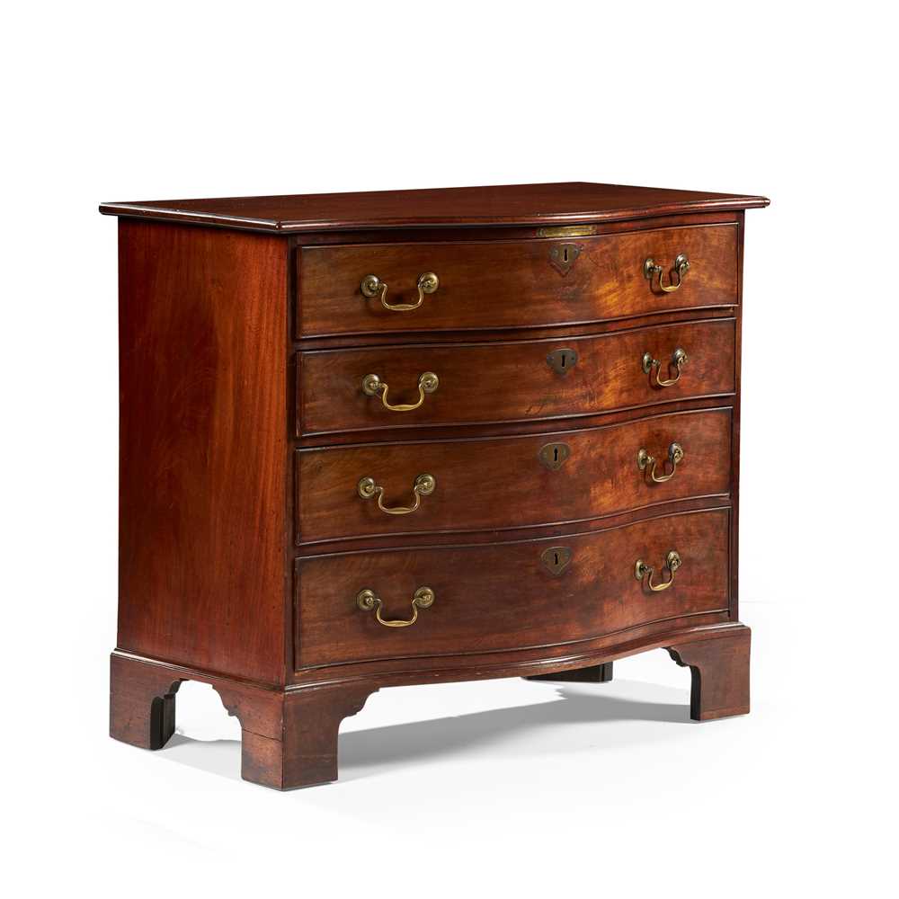 Appraisal: GEORGE III MAHOGANY SERPENTINE SECRETAIRE CHEST OF DRAWERS TH CENTURY